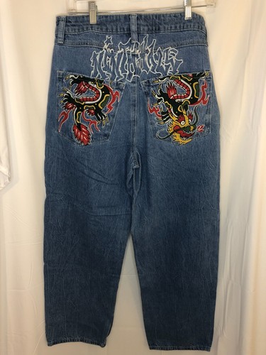 Y2K Ninth Hall Ambush Jeans Sz 30 X 27 Blue Denim Dragon Baggy Skater Streetwear - Picture 5 of 5