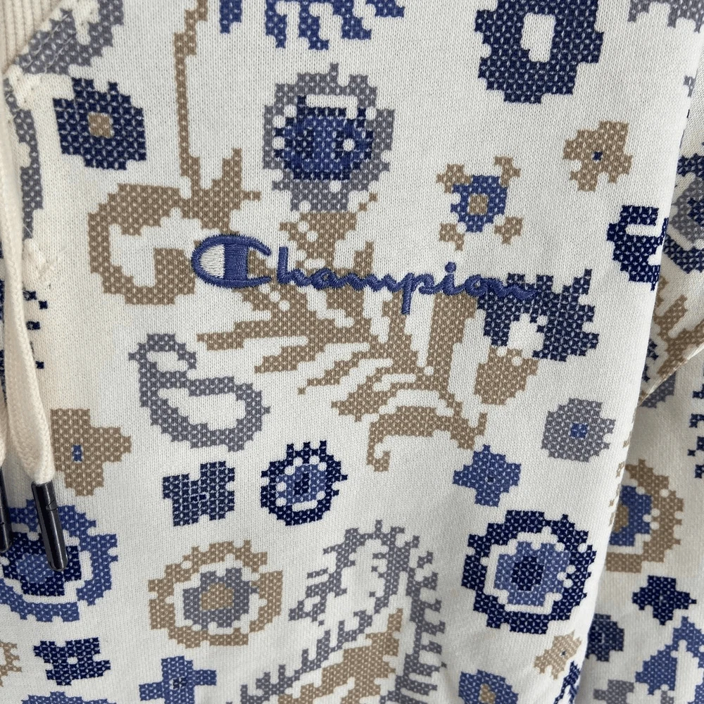 OFF WHITE Felpa Champion panna paisley Terry leggera manica lunga con cappuccio donna xs nuova con etichetta