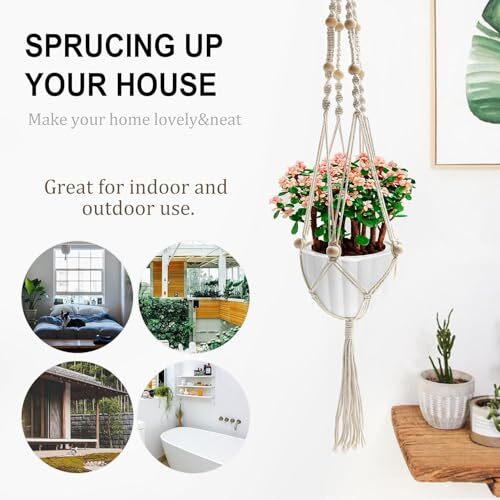 Beige Macrame Plant Hanger Tassel Boho Hanging Planter Flower Plant Pot Holder - Bild 2 von 7
