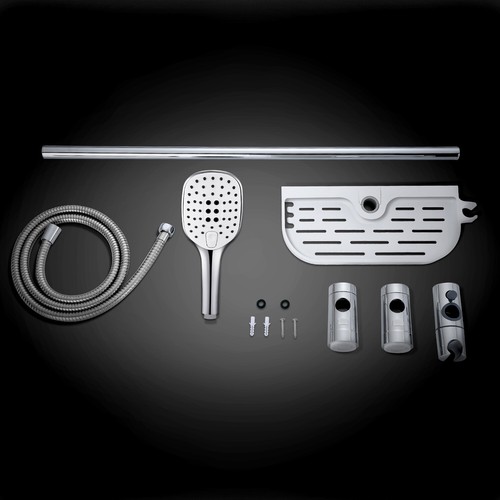 JOHO Edelstahl Duschsystem mit Ablage Duschstange 70cm und Handbrause 1210 Chrom - Bild 7 von 11