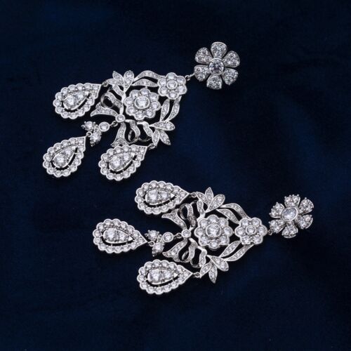 Chandelier Earrings, Liz Taylor's FULL SIZE (7.5cm) Luxury 5A CZ Girandole - Picture 16 of 24
