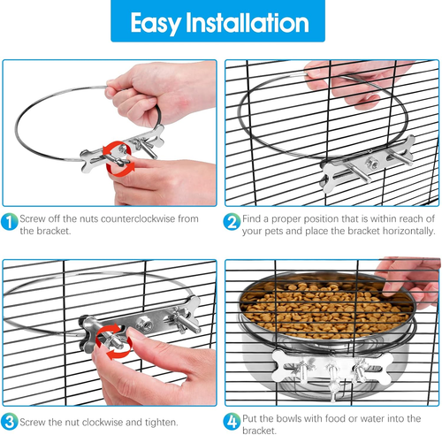2 Pcs Large Dog Food Water Bowl for Cage with Upgraded Clamp Holder, Pet Kennel - Picture 6 of 12