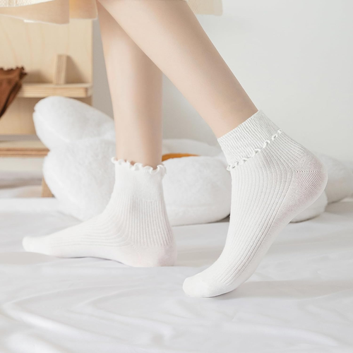 8 Pairs Frilly Socks Women,Ruffle Socks for Girl Women,Solid Color Lettuce Edge - Picture 2 of 12