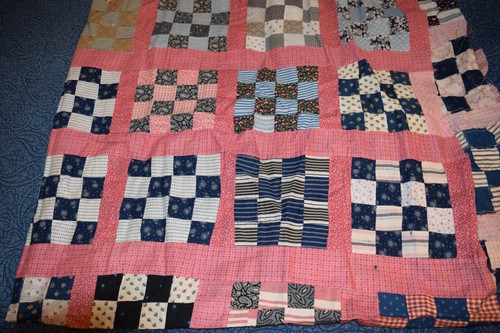 3841 Schönes antikes 1870-90er Jahre Quilt Top, 16 Patch, traumhafte Stoffe! - Bild 6 von 18