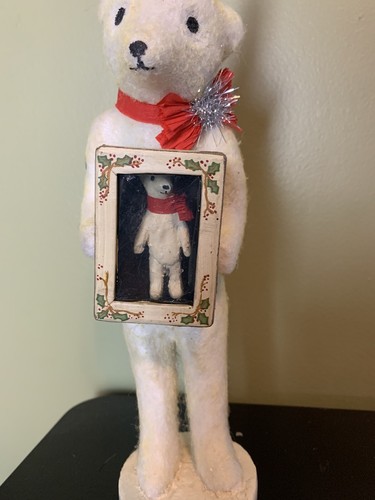 Vicki Smyers Olde White Christmas Teddy Bear Art Miniature Bear Gift Box Statue - Picture 2 of 11