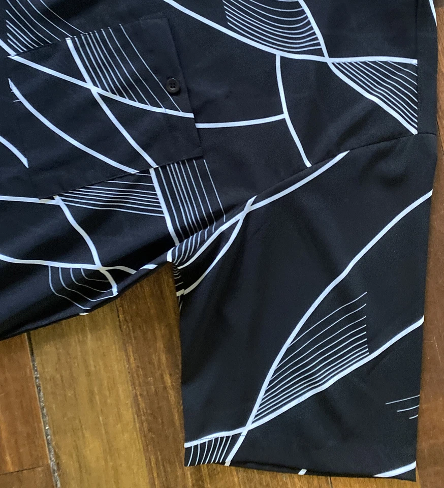 Camisa de vestir retro Club Wear dobladillo con bandas blanco y negro vintage Alan & Company XL Foto 4 de 4