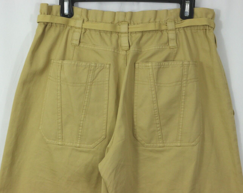 A.L.C. Women's 10 Yellow Cotton Wide Leg Cropped Pants Paper Bag Waist Belted - Picture 5 of 9