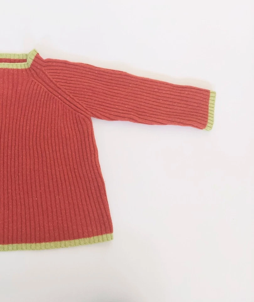 Zutano Toddler Size 3T Orange Green Trim Ribbed Lambswool Sweater — 第 3/4 张图片