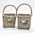 PAIR WICKER HEART CUT OUT RUSTIC LANTERN BASKETS CANDLE HOLDERS FARMHOUSE