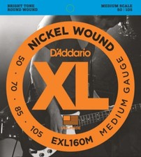 Bass Guitar Strings D'Addario EXL160M Nickel Wound Medium, 50-105, Medium Scale