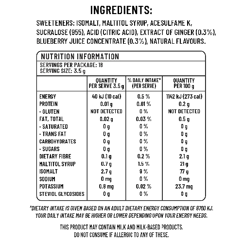 920712 10X 60G SUGARLESS CONFECTIONERY 0%SUGAR GINGER WITH BLUEBERRY CANDIES BAG - Bild 2 von 2