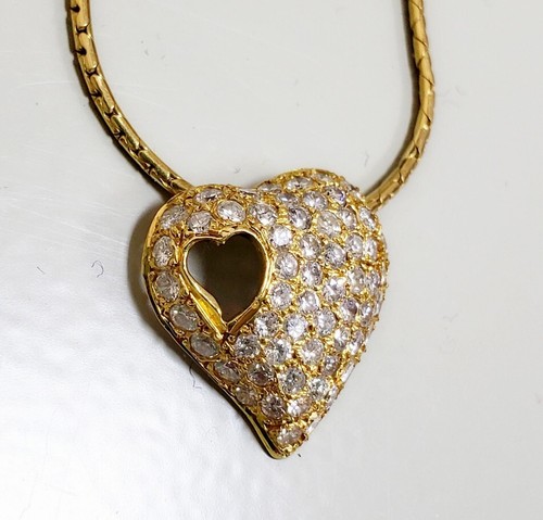 Heart Pendant 1.25ctw Natural Round Pav'e Diamonds 18k Yellow Gold W 16" Chain - Picture 10 of 14