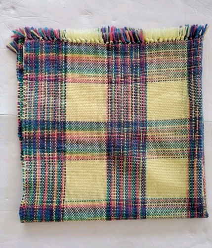 Handwoven 36 X 36 Fringed Baby Blanket Yellow Aqua Multicolor Acrylic - Picture 2 of 7