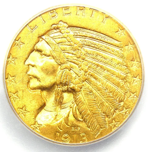 1913 Indian Gold Half Eagle $5 Coin - Certified ICG MS64 (UNC BU) - $3,560 Value