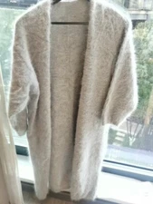 Angora Blended Wool Sweater Fluffy Fuzzy Cardigan Super Soft Knit Both Side Slit