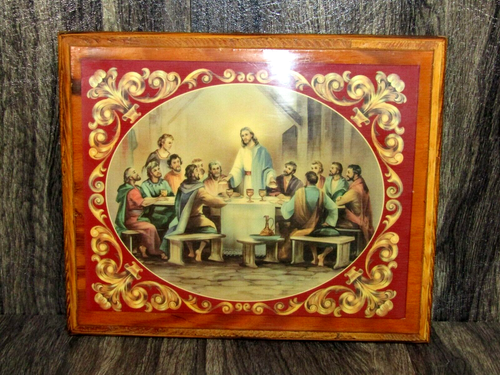 Vintage The Last Supper on Lacquered Wood Slab Wall Art Plaque 11.5" x 9.5" - Picture 11 of 11