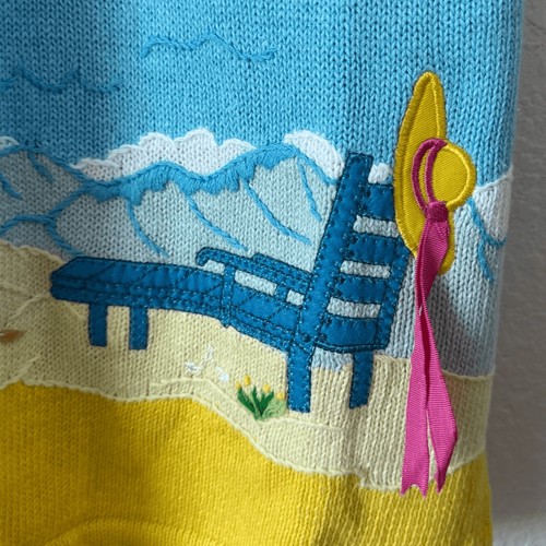Quacker Factory Vtg Beach Scene Knit Sweater Sz L Colorful Summer Embroidery NWT - Picture 3 of 6