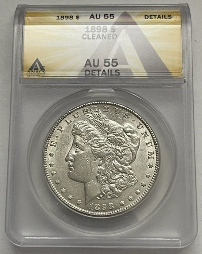 MORGAN SILVER DOLLAR 1$ 1898 ANACS AU-55 AU55 DETAILS CLEANED