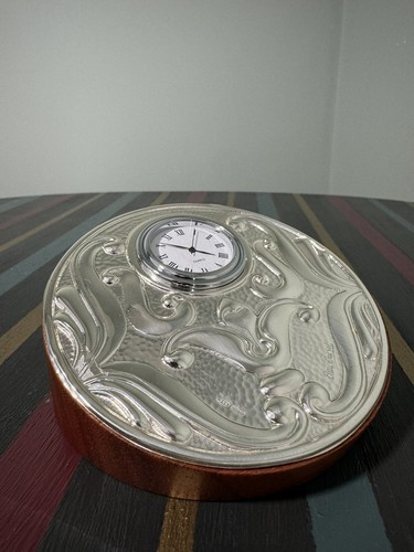 925 Sterling Silver Hallmarked Vintage Style Quartz Round Table Clock - Picture 11 of 24