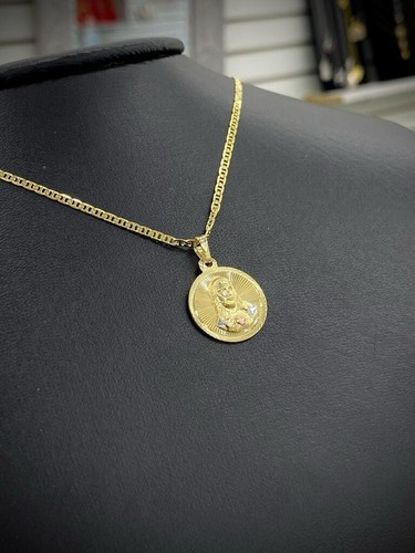 Round Jesus Necklace with Mariner Chain for Mens Womens Baby Kids Gifts Jewelry - Picture 7 of 8