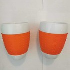 2 Bodum Pavina Porcelain Mugs Silicone 12 oz Orange Dot Grip White Set Cup