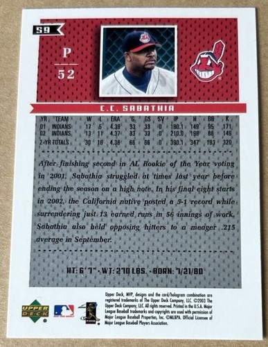 C.C. Sabathia Hof 2003 Upper Deck MVP Karte #59 NM-MT Zustand - Bild 2 von 2
