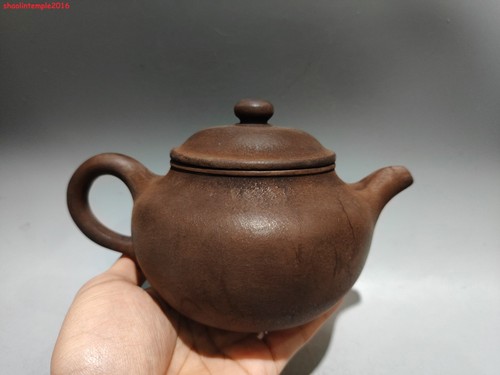 Antica teiera cinese Yixing Zisha 7,6'' squisita argilla viola marca antiquariato - Foto 7 di 9