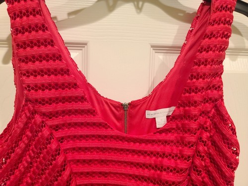 NEW YORK & COMPANY Eyelet Fit Flare Midi Dress Pink Sleeveless Sz 10 NWT - Picture 4 of 4