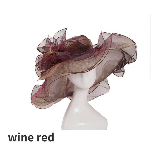 Women Organza Mesh Hat Sun Summer Wide Brim Beach Party Elegant Wedding New - Bild 15 von 18