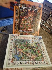 Lot of 2 WHITE MOUNTAIN 1000-pc Birds of the Back Yard and Tapestry Cat