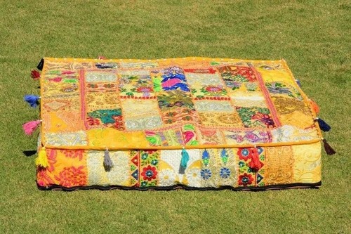 Yellow Patchwork Pillows Cover Embroidery Handmade Cotton Large Cushion Covers - Picture 3 of 5