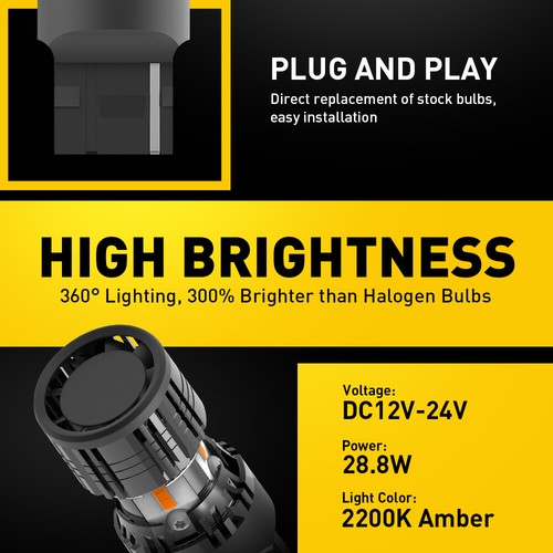 AUXITO LED Turn Signal Lights Rear 7440 7440A 7441 Amber W Canbus No Hyper Flash - Picture 8 of 11