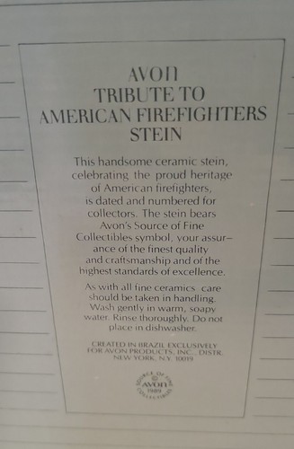 Vtg. 1989 Avon Stein -Tribute To American Firefighters w/Original Box - Picture 8 of 8