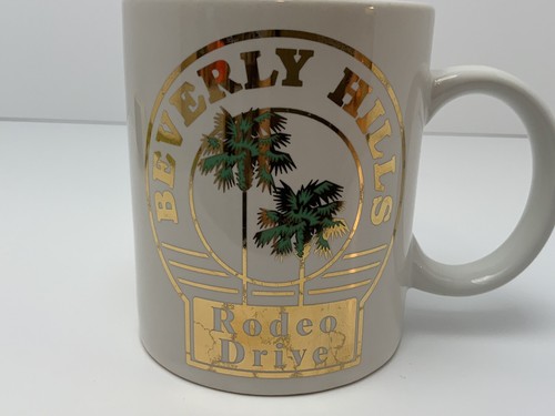 Tazza caffè Beverly Hills Rodeo Drive vintage anni 90 bianca con oro e verde - Foto 3 di 12