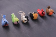 Set of 6 Handmade Christmas Needle Felt Bird Hanging Ornaments Nursery Gift