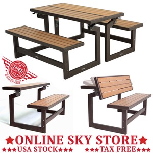 Wooden 2 In 1 Convertible Bench Outdoor Patio Table Garden Seat La Foto Se Está Cargando Banco De Madera 2 En 1 Convertible Asiento