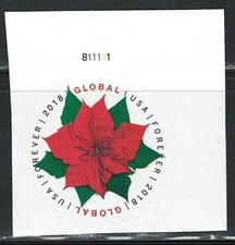 US Mint Single Global Poinsettia Forever Stamp With Plate# B11111, Scott#5311