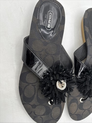 Coach black flat sandals with flower - womens 7.5 - Picture 3 of 7