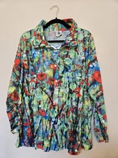 Inoah Womens Art To Wear Crinkle Knit Blouse Shirt Top Sz Xl Button Front