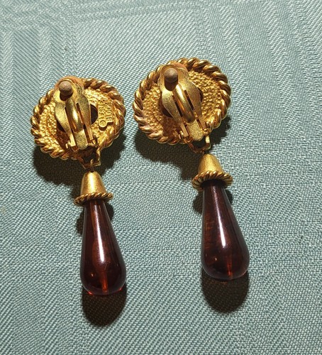 Vintage REAL Honey Baltic Amber Oval/Tear Drop Dangle Clip Earrings 2 1/4" Long - Picture 4 of 4