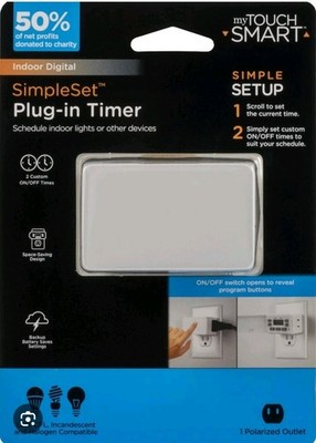 Jasco My Smart Touch Simple Set Plug In Digital Timer, 2 Settings Battery Backup