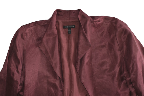 A7 Auth EILEEN FISHER Burgundy Organic Linen & Silk Shimmer Jacket Size S/P - Picture 4 of 5