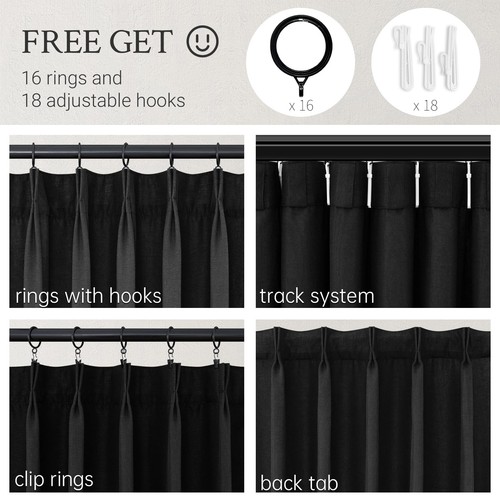 90 Zoll Lange Leinen Vorhänge für Wohnzimmer 2 Paneele Set, Rückenlasche Klemmfalte... - Bild 2 von 9