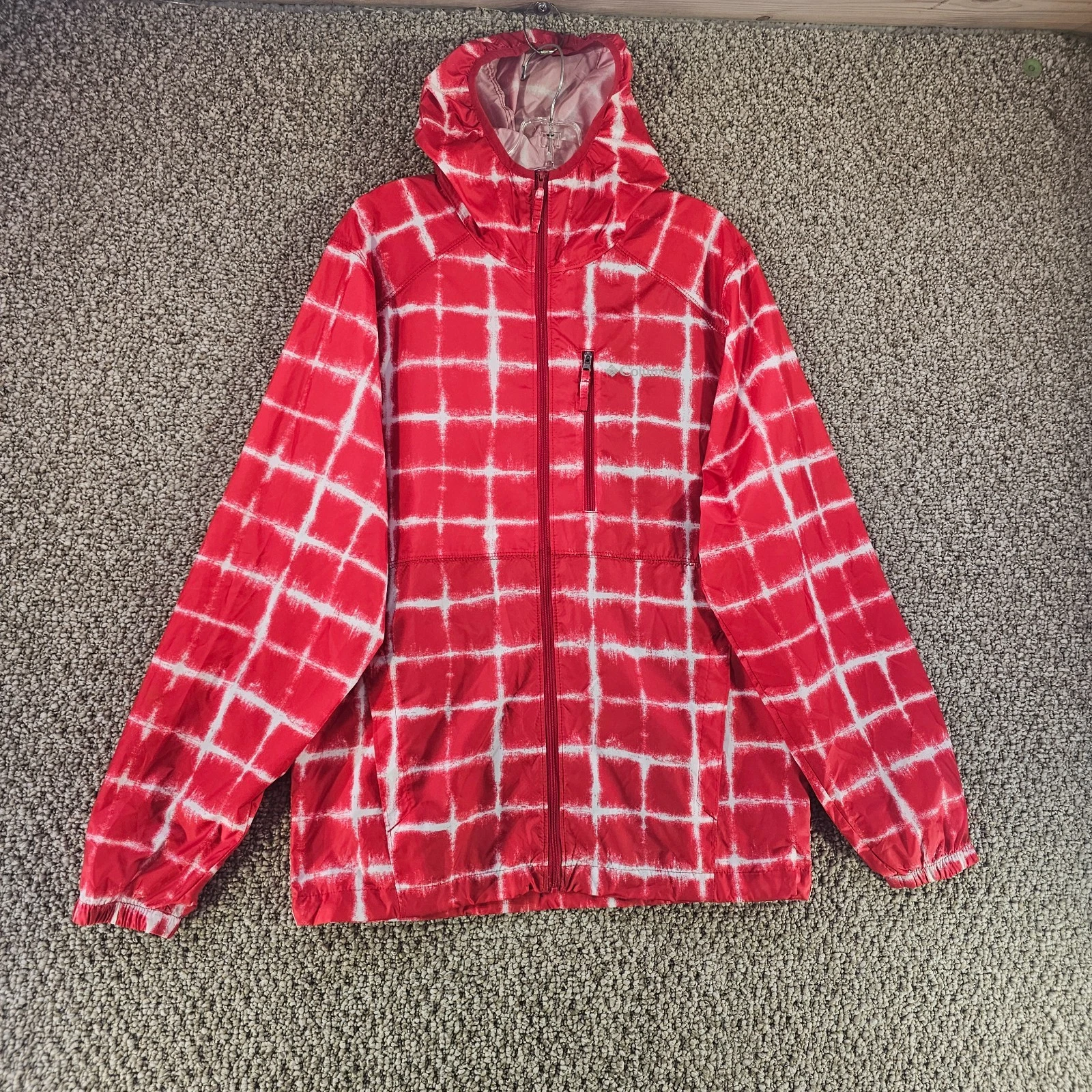 Columbia Jacket Mens Sz S Full Zip Hood Pockets Windbreaker Red