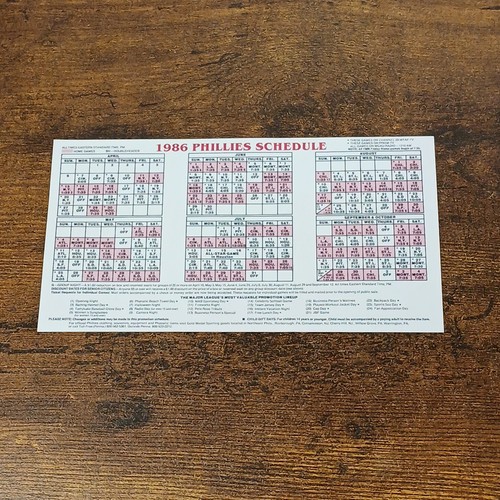 Vintage 1986 Philadelphia Phillies Schedule, News Talk 1210 WCAU-AM - Picture 2 of 3