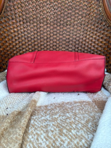Tory Burch Perry Leather Tote Bag Triple Compartment Purse Red Grey Tan - Picture 8 of 15