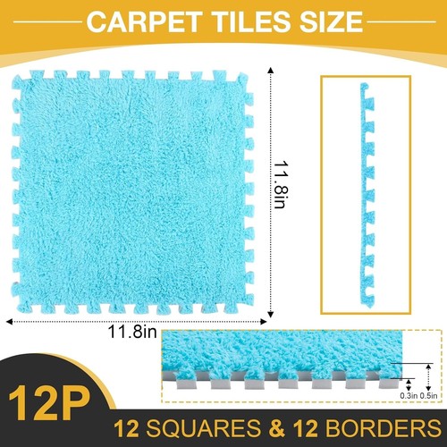 12pcs Carpet Squares Puzzle Floor Mat, Plush Interlocking Carpet Tiles - Picture 20 of 32