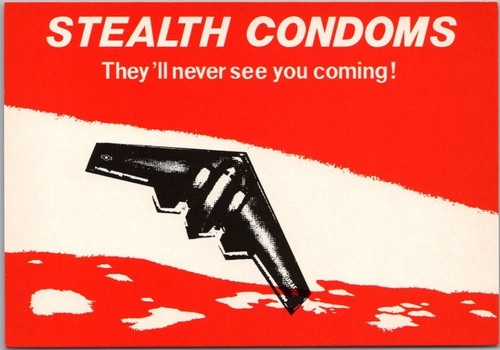 c1990s Sexy Comic 4x6 Postcard "STEALTH CONDOMS - They'll Never See you Coming"