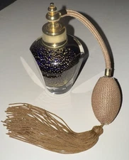 ✨Vintage Atomizer Perfume Bottle Cobalt Blue Glass Gold Flecks✨