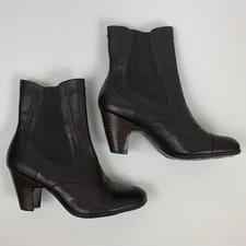 Born Kola Ankle Boots Womens 6 Brown Leather Block Heel Pull On Comfort Booties